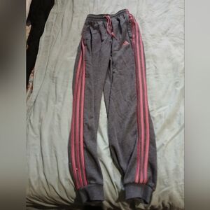Adidas Women's Gray Joggers‎ with Pink Stripes. XS